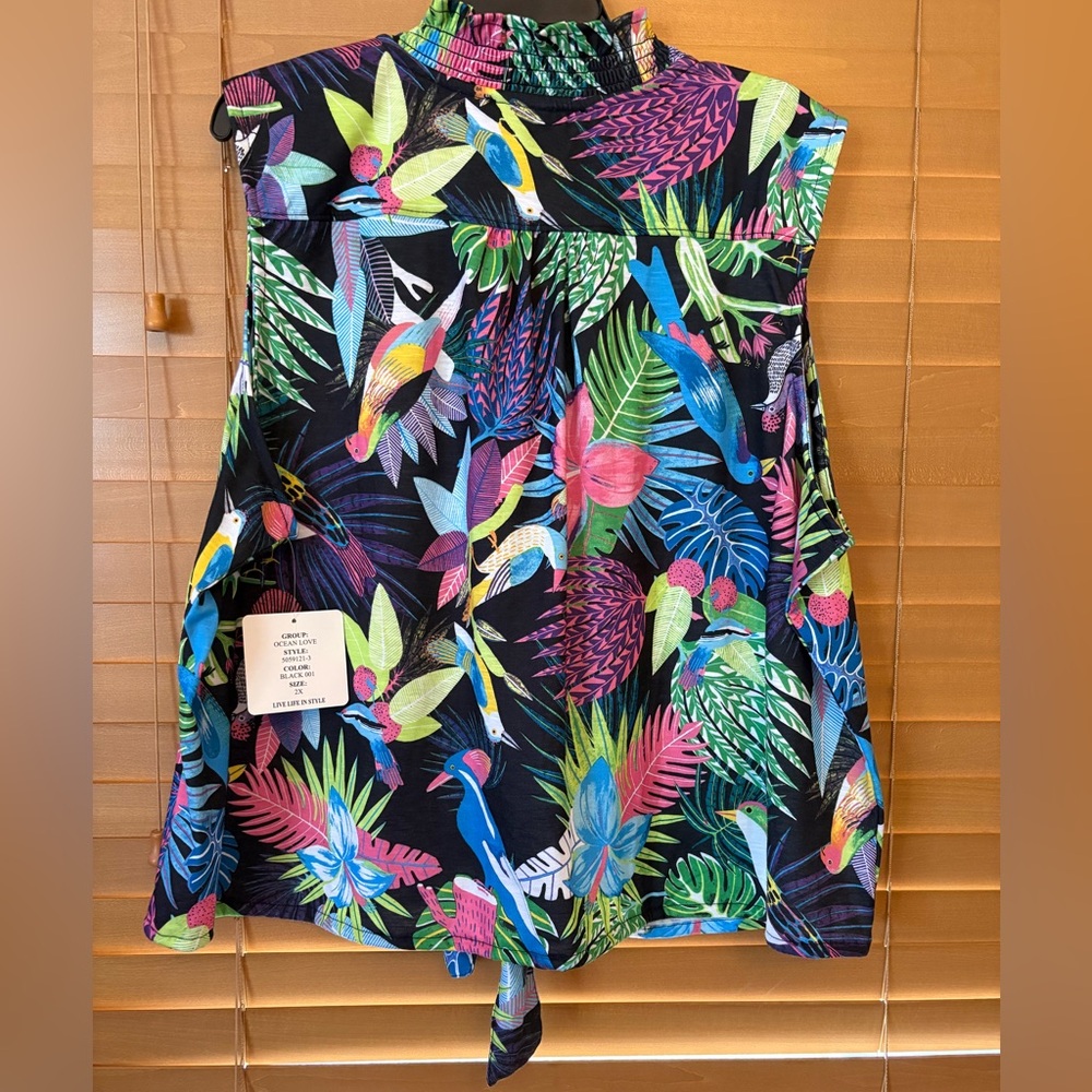 Onque Casuals NWT Multicolor Tropical Button Down Shirt/ Rhinestones. Size 2X - Picture 8 of 10
